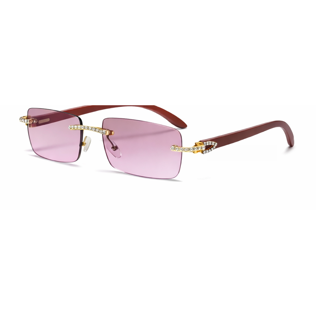 (Link 15)LondonLens Crystal Rim Rectangle Sunglasses UV400 Protection Unisex Lightweight Plastic Frame Classic Trendy Design for Driving Travel